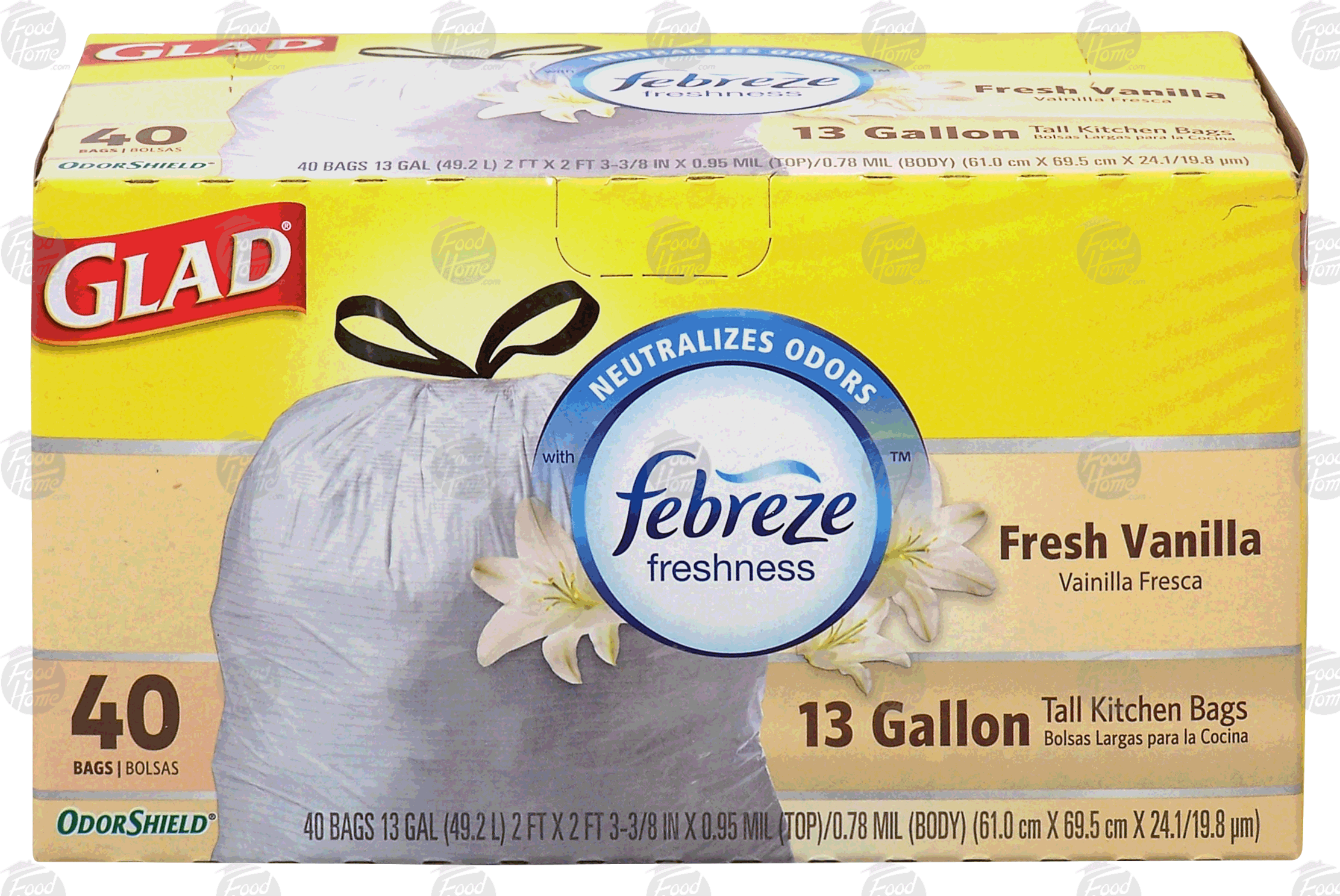 Glad Odor Shield 13 gallon tall kitchen bags with febreze freshness, fresh vanilla scent Full-Size Picture